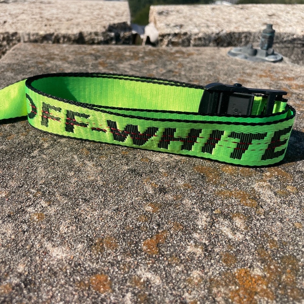 Off-White Vibrant Green Belt with Black Lettering